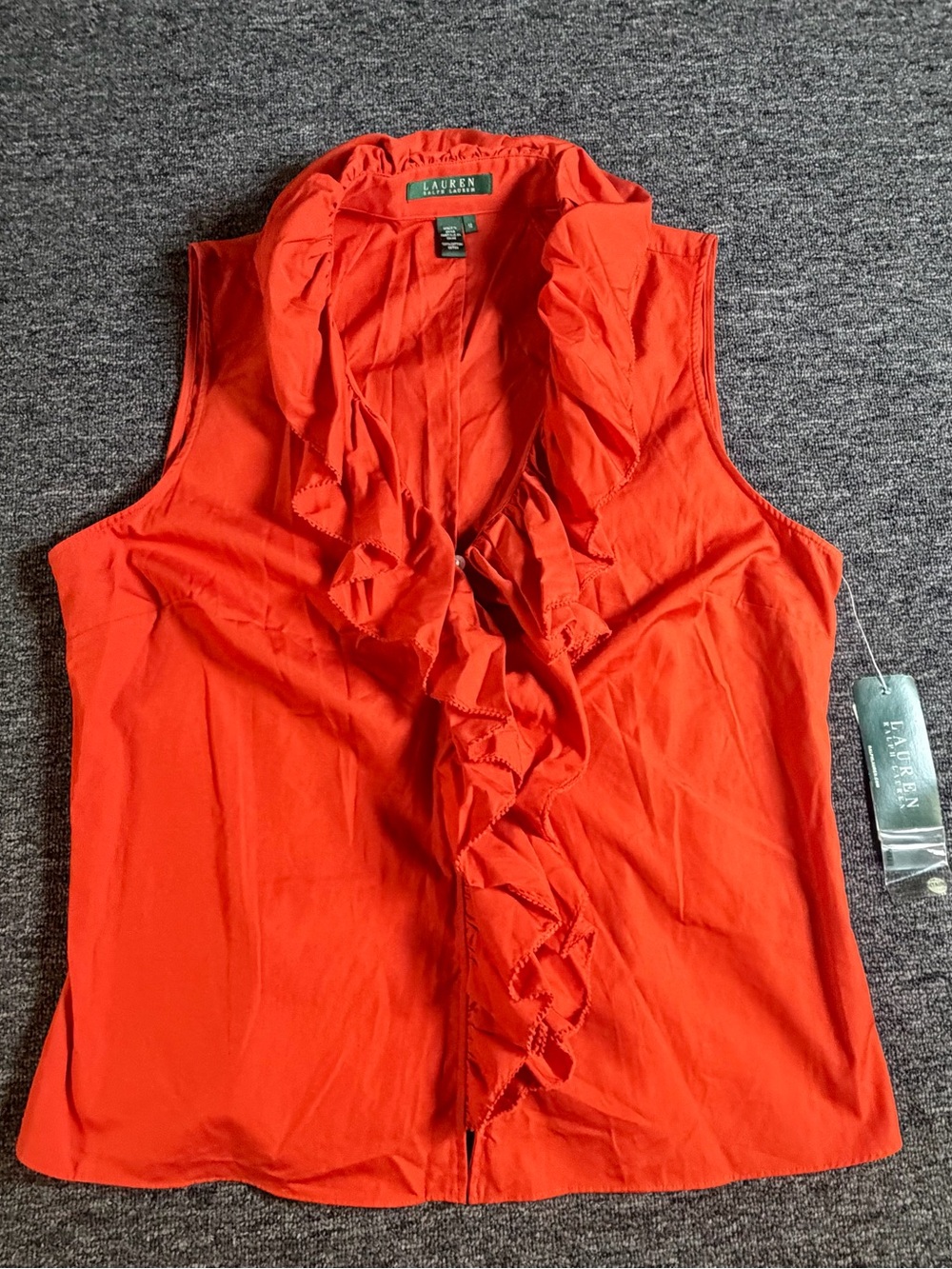 Lauren Ralph Lauren Sleeveless Top Womens XL Coral Pink Ruffle V-Neck